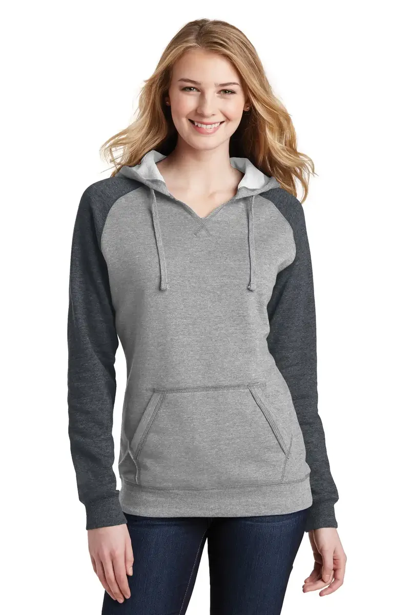 District® Women's Lightweight Fleece Raglan Hoodie.  DT296 - additional view 2