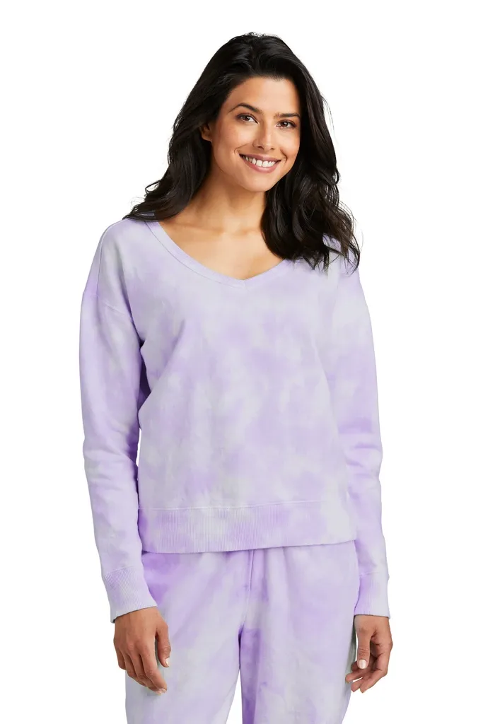 Port & Co Women's Beach Wash® Cloud Tie-Dye V-Neck Sweatshirt LPC140V