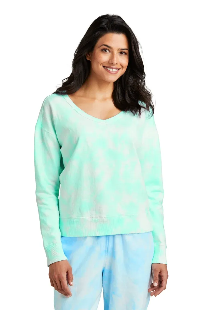 Port & Co Women's Beach Wash® Cloud Tie-Dye V-Neck Sweatshirt LPC140V - additional view 1