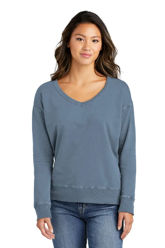 Port & Co Women's Beach Wash® Garment-Dyed V-Neck Sweatshirt LPC098V - additional view 5