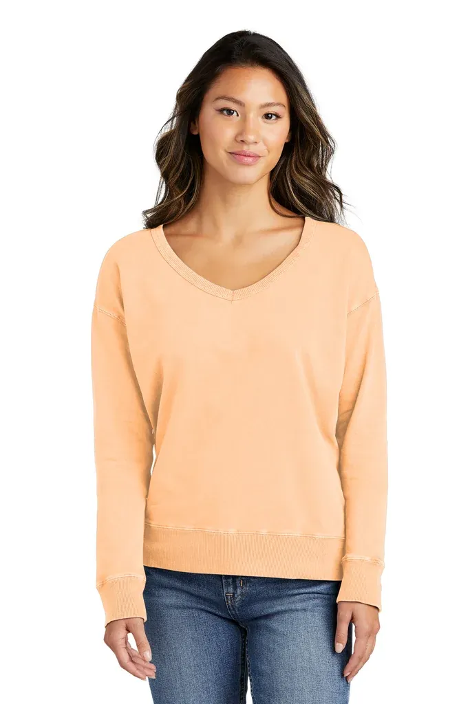 Port & Co Women's Beach Wash® Garment-Dyed V-Neck Sweatshirt LPC098V - additional view 4