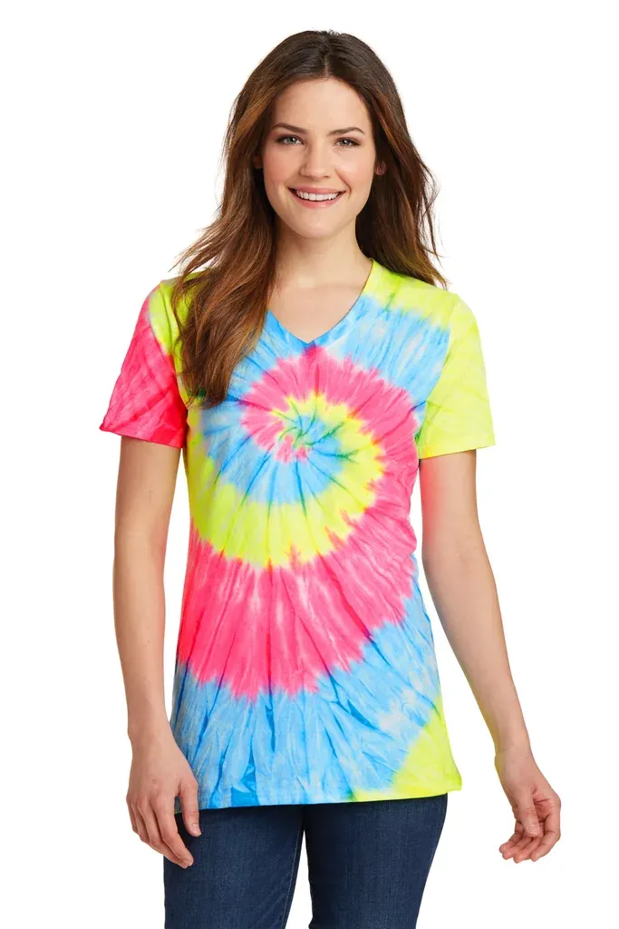 Port & Co Women's Tie-Dye V-Neck Tee.  LPC147V - additional view 5