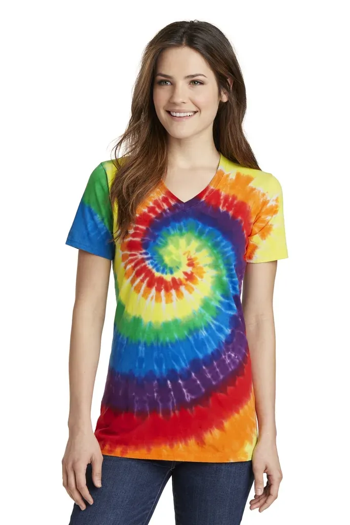 Port & Co Women's Tie-Dye V-Neck Tee. LPC147V