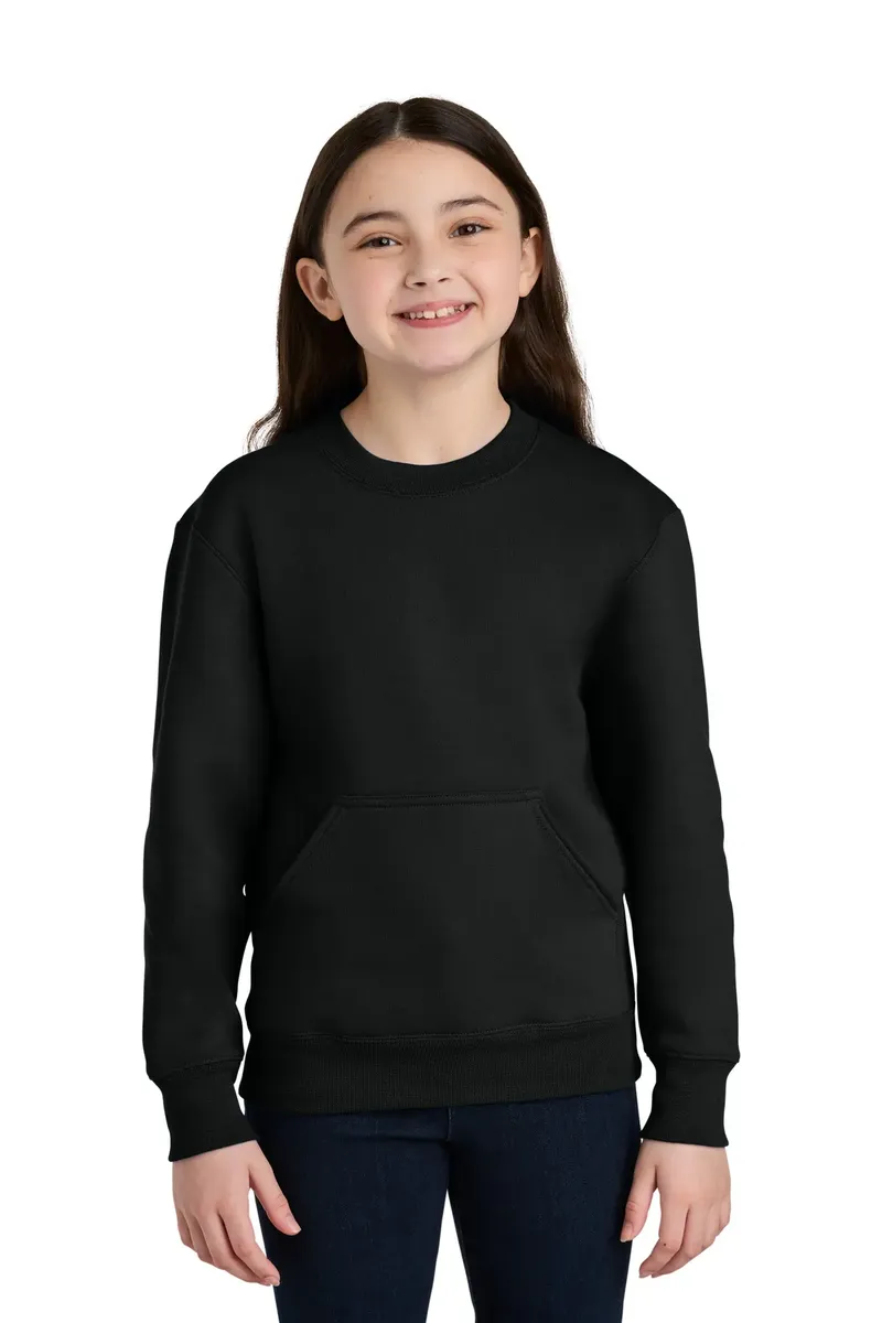 Port & Co Youth Core Fleece Crewneck Pocket Sweatshirt PC78YPKT - additional view 2