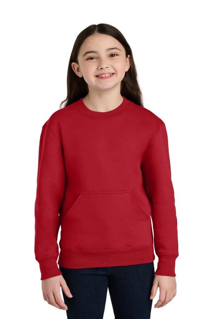 Port & Co Youth Core Fleece Crewneck Pocket Sweatshirt PC78YPKT - additional view 7