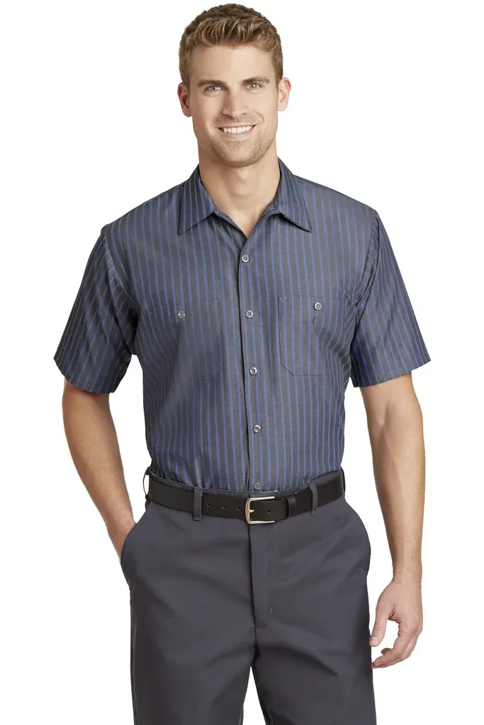 Red Kap® Long Size  Short Sleeve Striped Industrial Work Shirt. CS20LONG