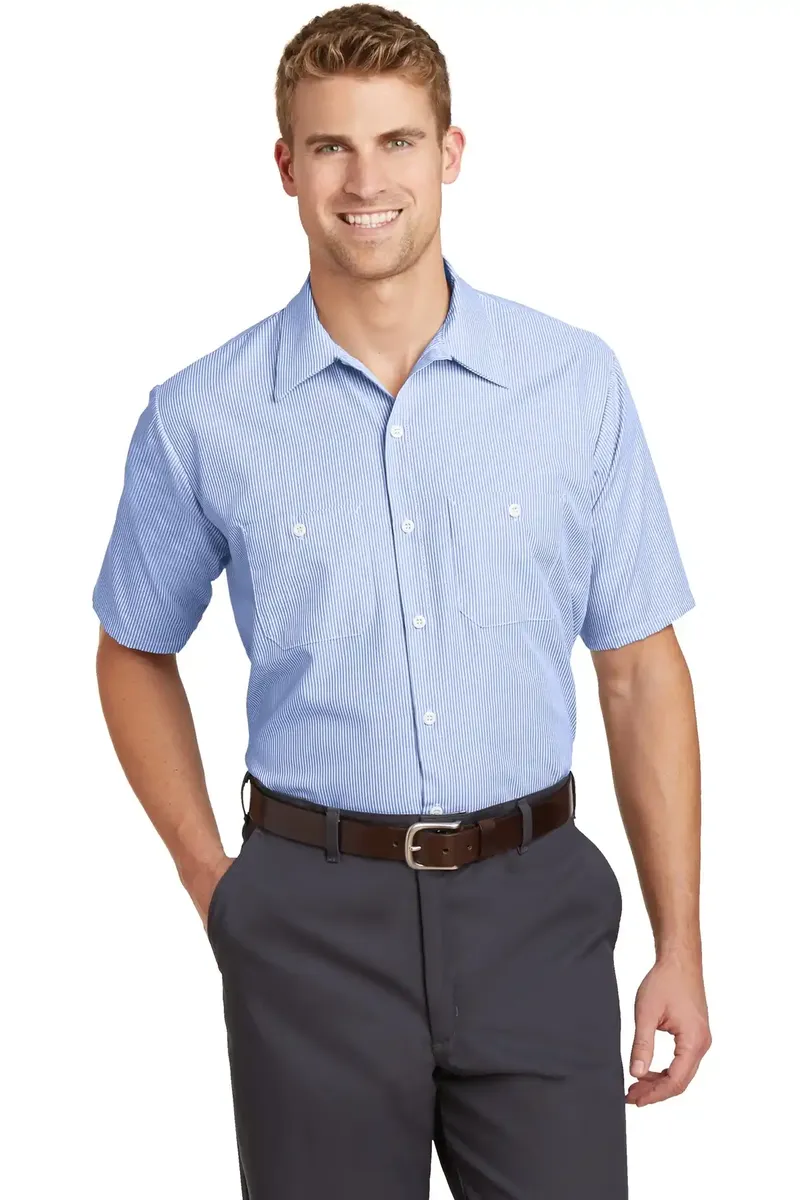 Red Kap® Long Size  Short Sleeve Striped Industrial Work Shirt. CS20LONG - additional view 2