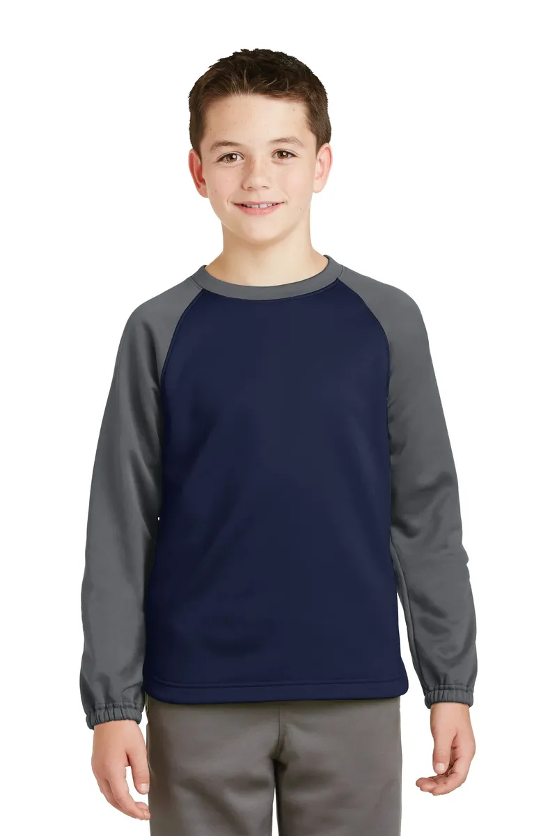 DISCONTINUED Sport-Tek® Youth Sport-Wick® Raglan Colorblock Fleece Crewneck. YST242 - additional view 3