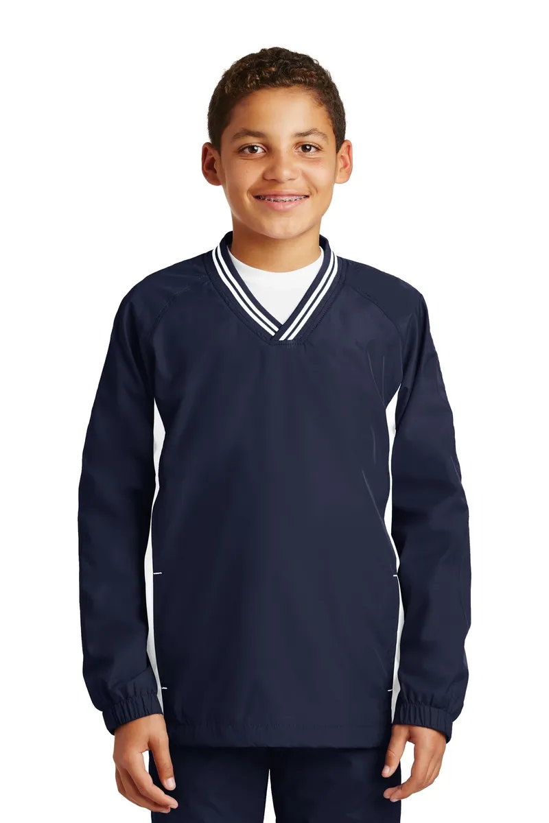 DISCONTINUED Sport-Tek® Youth Tipped V-Neck Raglan Wind Shirt. YST62 - additional view 1