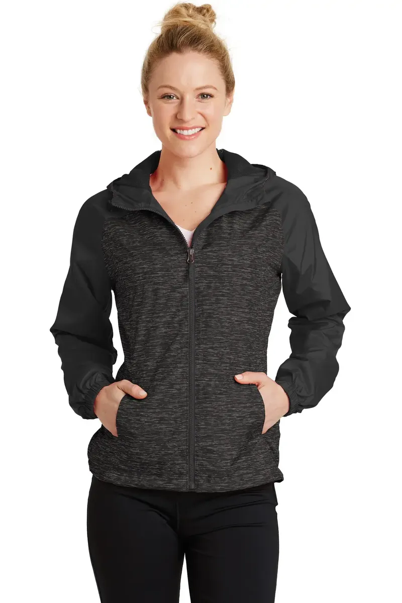 Sport-Tek® Ladies Heather Colorblock Raglan Hooded Wind Jacket. LST40 - additional view 1