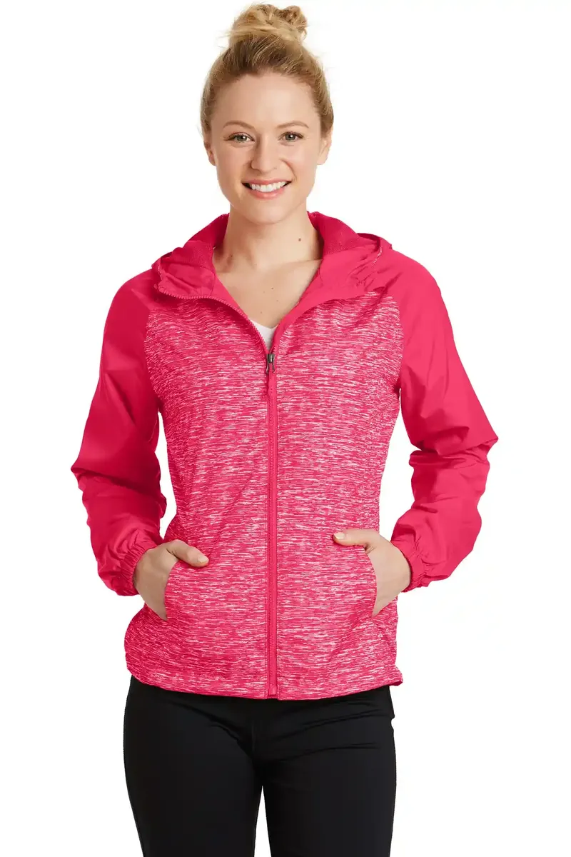 Sport-Tek® Ladies Heather Colorblock Raglan Hooded Wind Jacket. LST40 - additional view 2