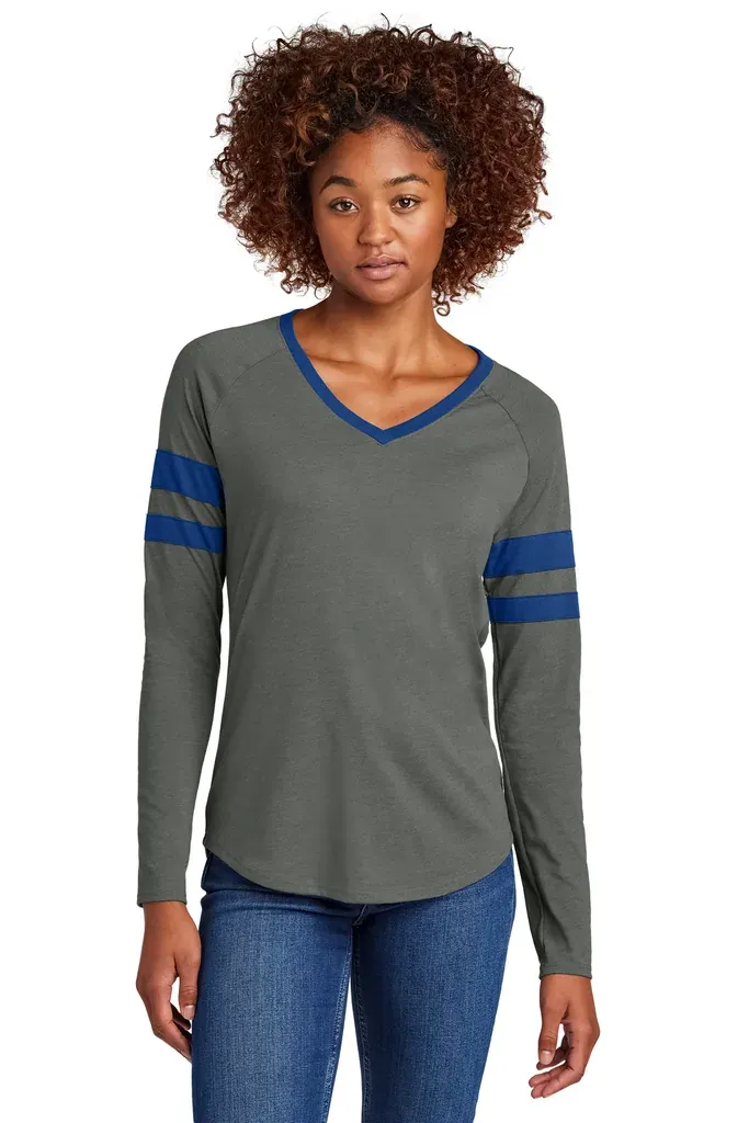 Sport-Tek® Women's Halftime Stripe Long Sleeve V-Neck Tee LST6043 - additional view 1