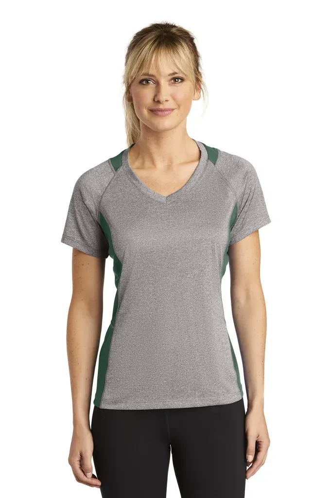 Sport-Tek® Women's Heather Colorblock Contender V-Neck Tee. LST361