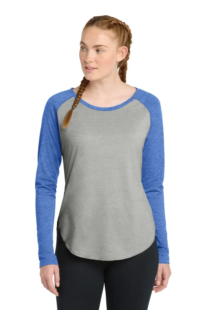 Sport-Tek ® Women's PosiCharge ® Long Sleeve Tri-Blend Wicking Scoop Neck Raglan Tee LST400LS - additional view 2