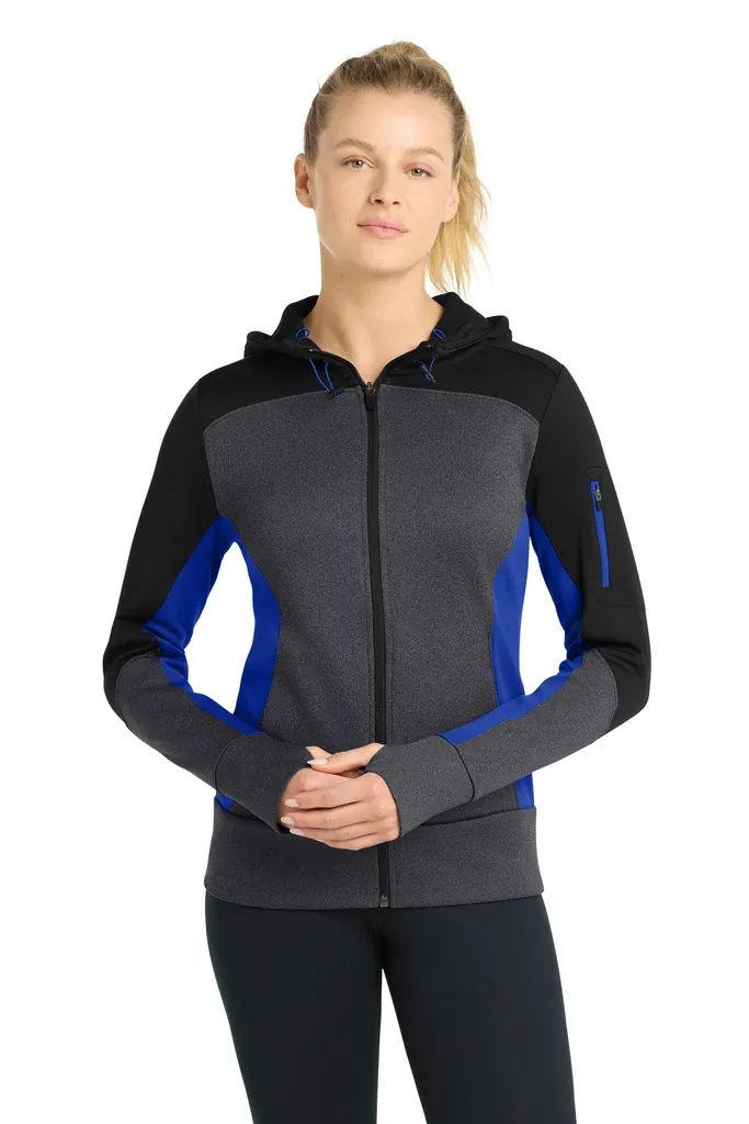 Sport-Tek® Women's Tech Fleece Colorblock Full-Zip Hooded Jacket. LST245 - additional view 4