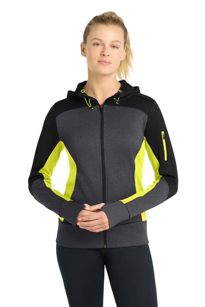 Sport-Tek® Women's Tech Fleece Colorblock Full-Zip Hooded Jacket. LST245 - additional view 2