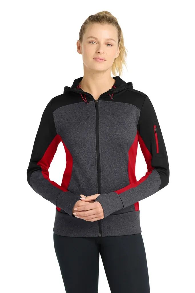 Sport-Tek® Women's Tech Fleece Colorblock Full-Zip Hooded Jacket. LST245 - additional view 1