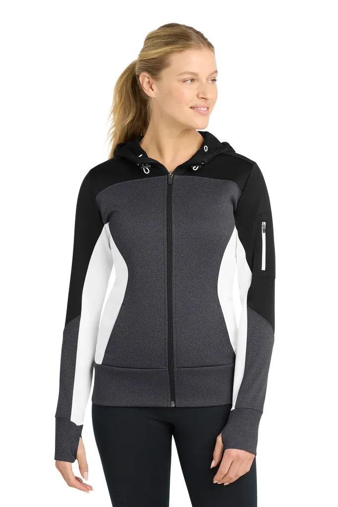 Sport-Tek® Women's Tech Fleece Colorblock Full-Zip Hooded Jacket. LST245 - additional view 3
